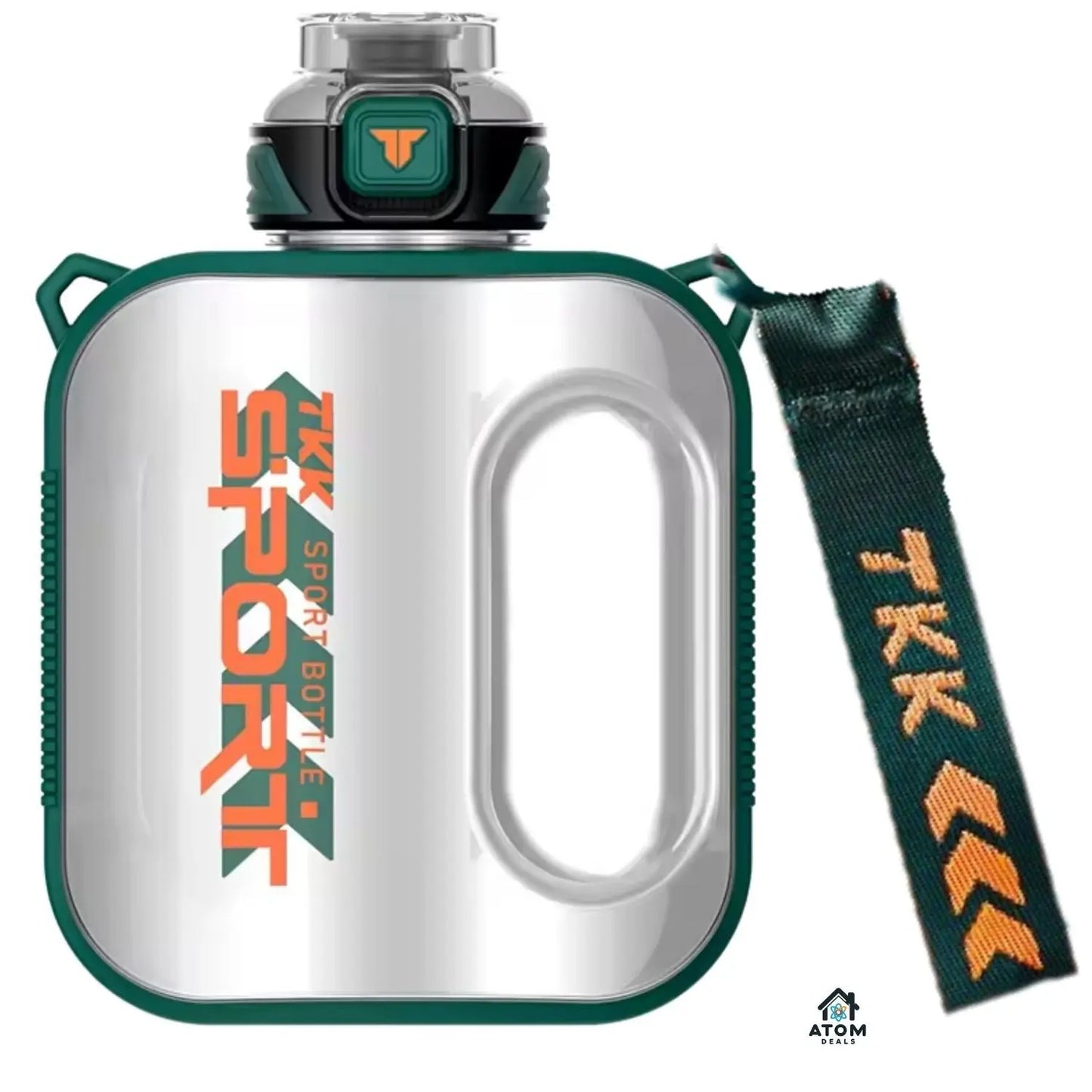 Sticlă sport 1000 ml ATOM DEALS®️, Tritan fără BPA, pai silicon, capac flip, curea