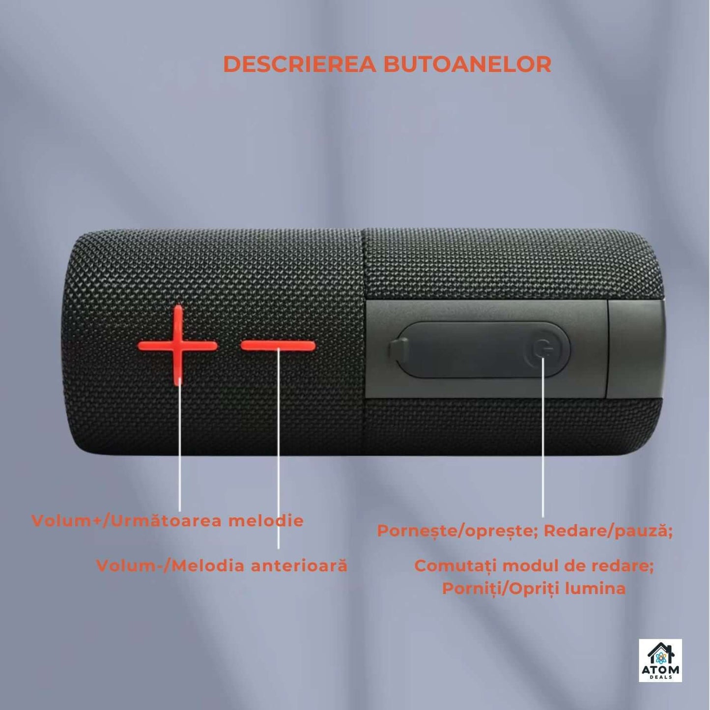 Boxa portabila ATOM Deals®, Bluetooth 5.3, sunet stereo 2x20W, bass puternic, waterproof IPX6, autonomie 20h, baterie 2x4000mAh, LED RGB, TWS, card TF, pentru petreceri, drumetii si exterior, negru