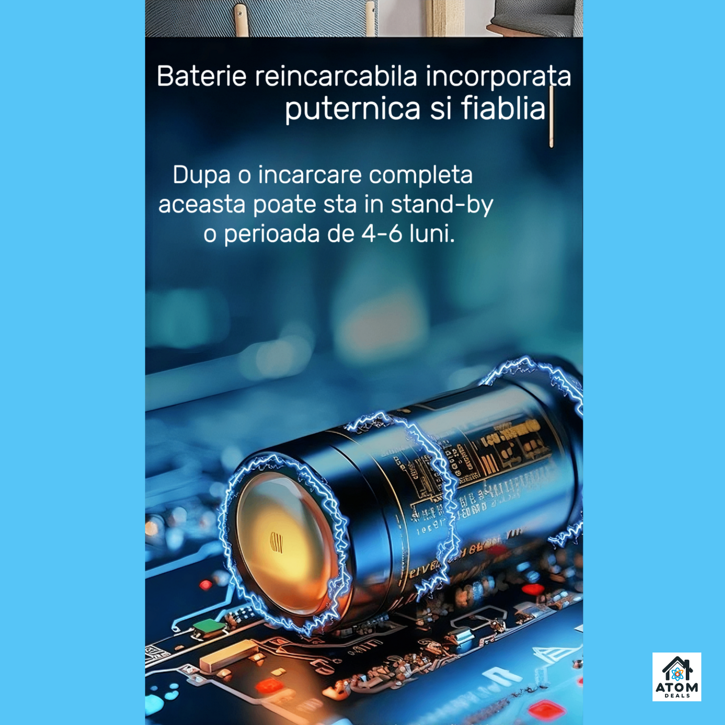 Sonerie video wireless ATOM DEALS®, interfon bidirectional, ecran IPS 4.3", vedere nocturna, 4 LED-uri IR, interconexiune wireless bluetooth, baterie reincarcabila, unghi vizualizare 70°, distanta 5m, design compact, difuzor si microfon integrate, negru