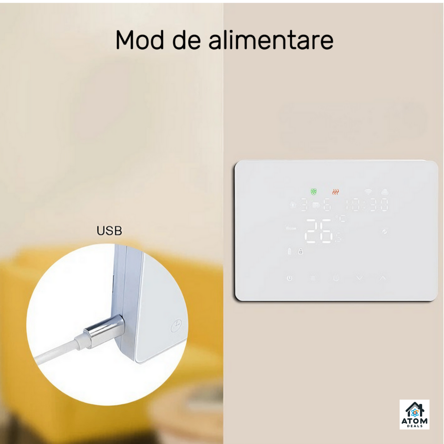 Termostat inteligent ATOM DEALS®️, WiFi HY101RF Tuya, Smart Life, touch, compatibil Alexa