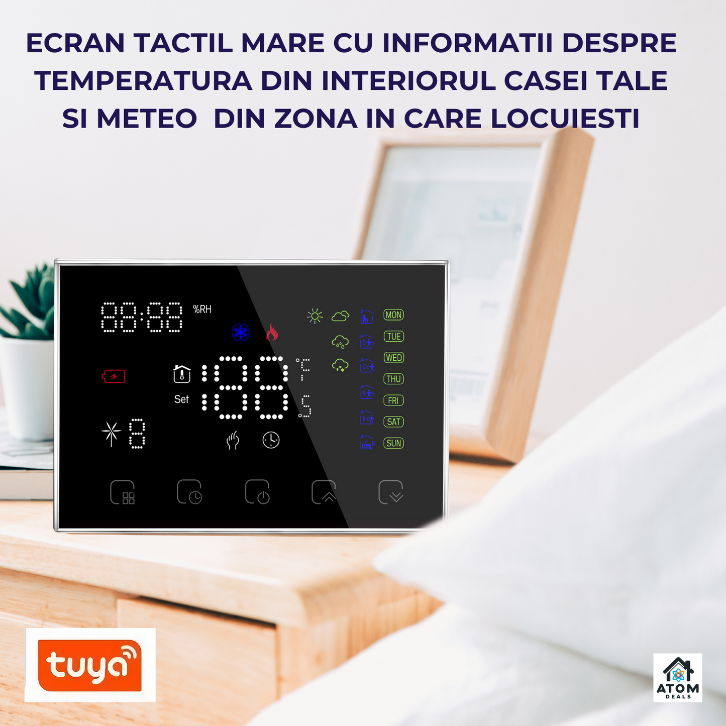 Termostat Smart ATOM DEALS®️, WiFi compatibil Smart Life/Tuya, centrale gaz, touchscreen