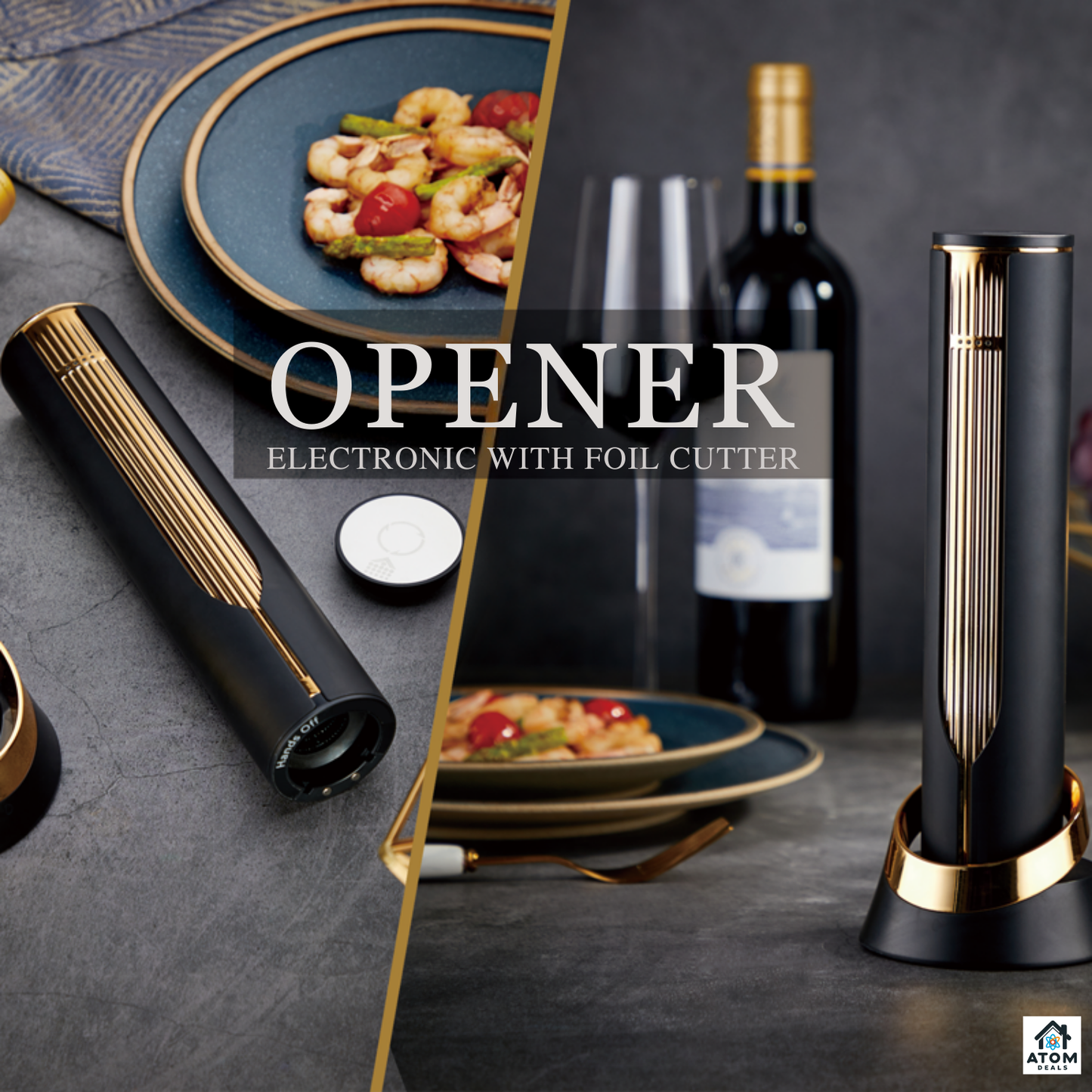 Deschizător electric vin ATOM DEALS®️, USB, baterie 500mAh, 60 utilizări, aluminiu