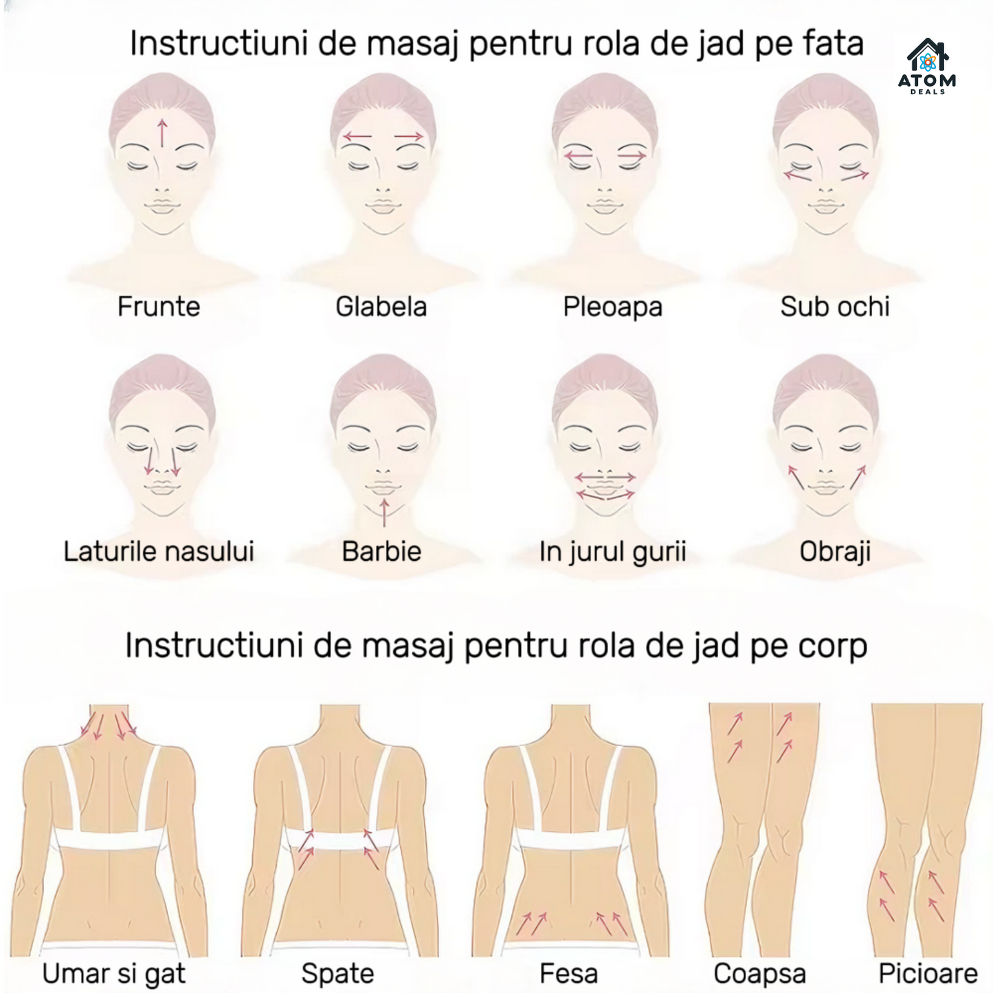 Set masaj electric 6 în 1 quartz ATOM DEALS®️, lifting facial, 6 capete, portabil