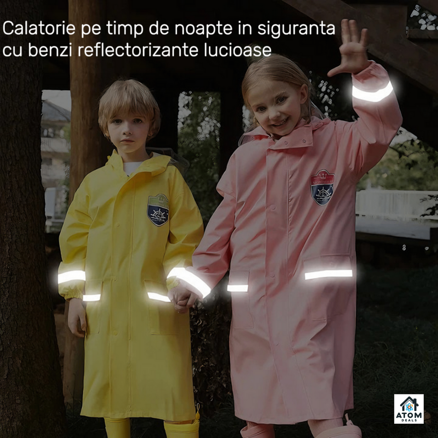 Pelerina de ploaie ATOM DEALS®️, pentru copii si adolescenti, impermeabilă, cu gluga ATOM Deals