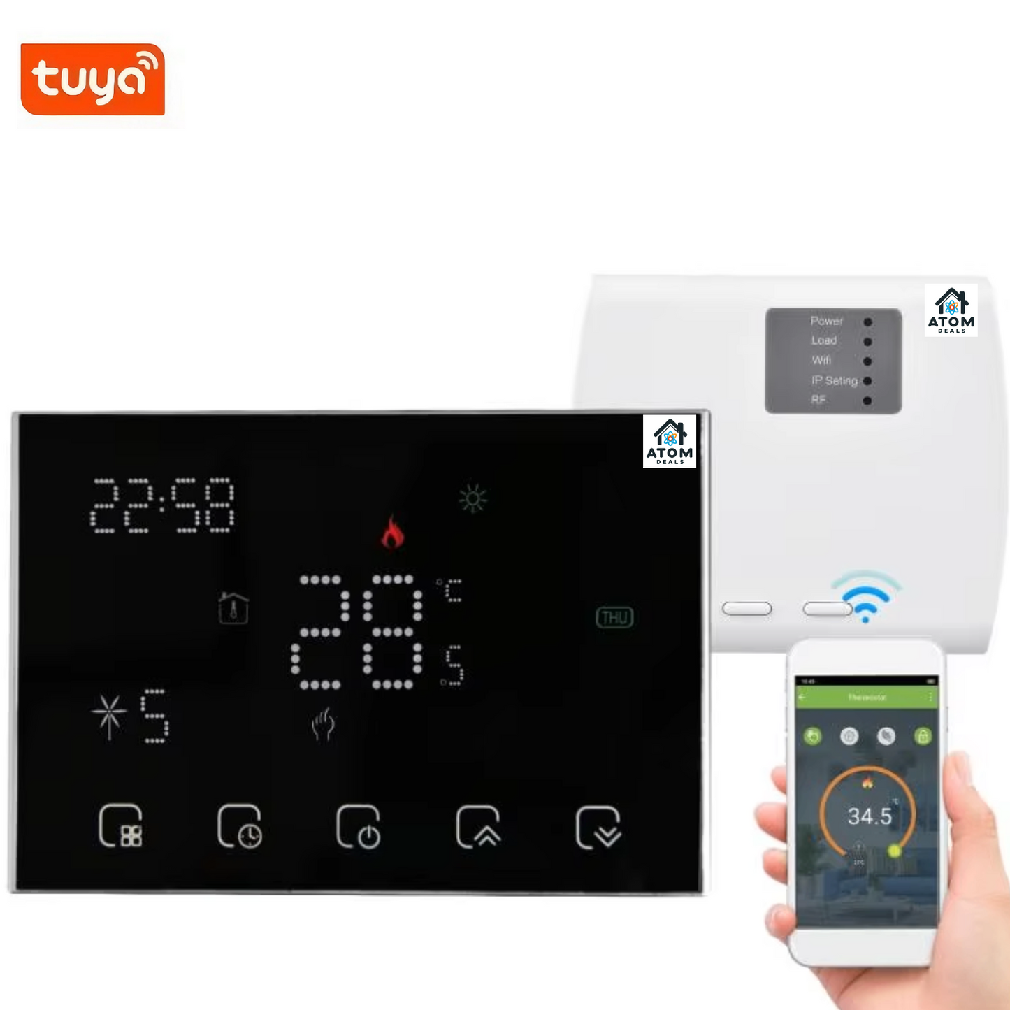 Termostat Smart ATOM DEALS®️, WiFi compatibil Smart Life/Tuya, centrale gaz, touchscreen