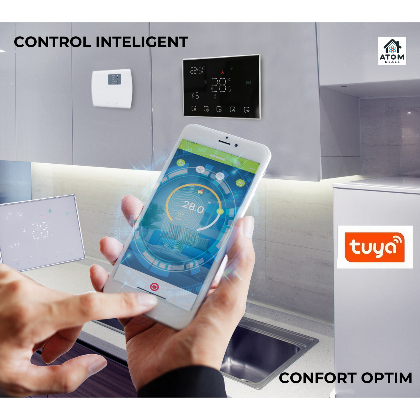 Termostat Smart ATOM DEALS®️, WiFi compatibil Smart Life/Tuya, centrale gaz, touchscreen