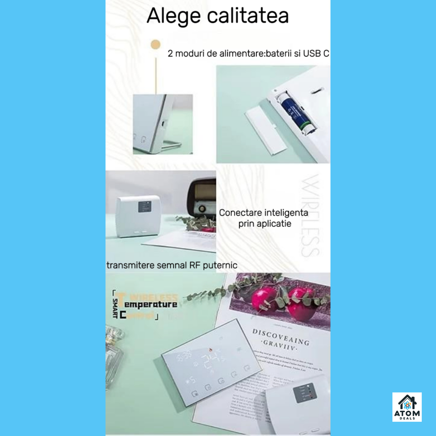 Termostat Smart ATOM DEALS®️, WiFi compatibil Smart Life/Tuya, centrale gaz, touchscreen