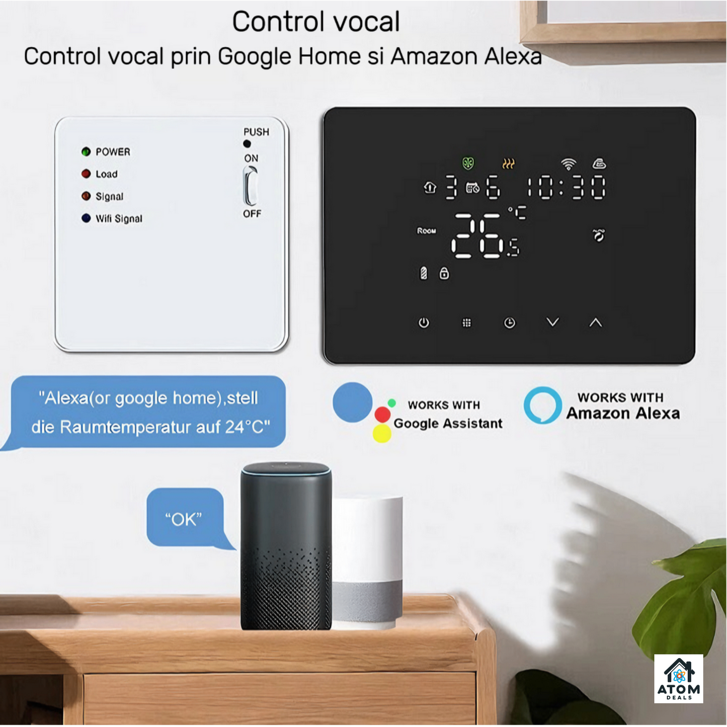 Termostat inteligent ATOM DEALS®️, WiFi HY101RF Tuya, Smart Life, touch, compatibil Alexa