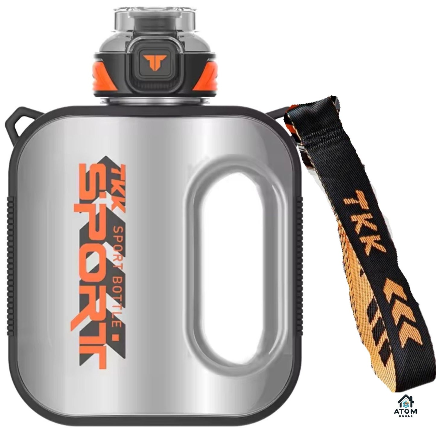 Sticla sport 1000ml ATOM Deals® pentru apa, ceai, Tritan fara BPA, pai silicon si capac flip top etans, rezistenta -20°C/+100°C, curea reglabila, usor de curatat, pentru sala, birou, masina sau calatorii, culoare neagra