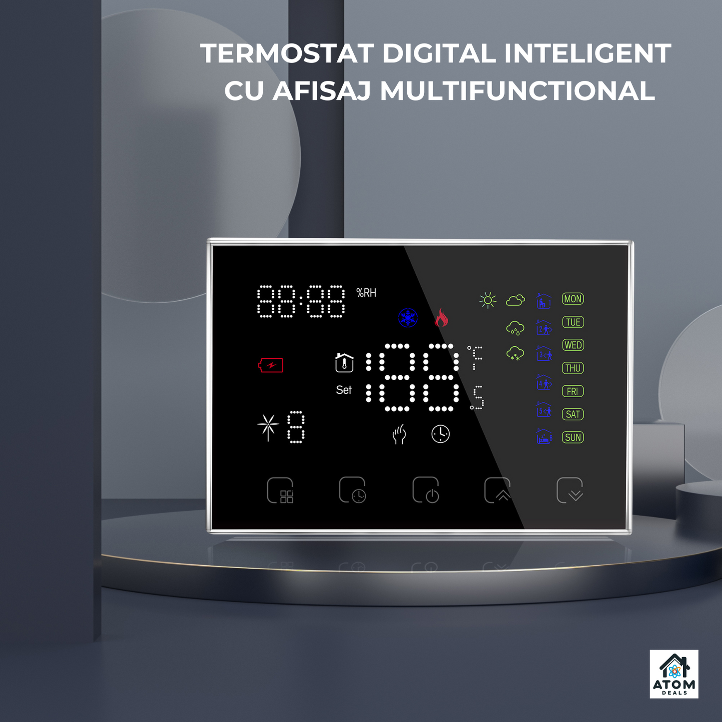Termostat Smart ATOM DEALS®️, WiFi compatibil Smart Life/Tuya, centrale gaz, touchscreen
