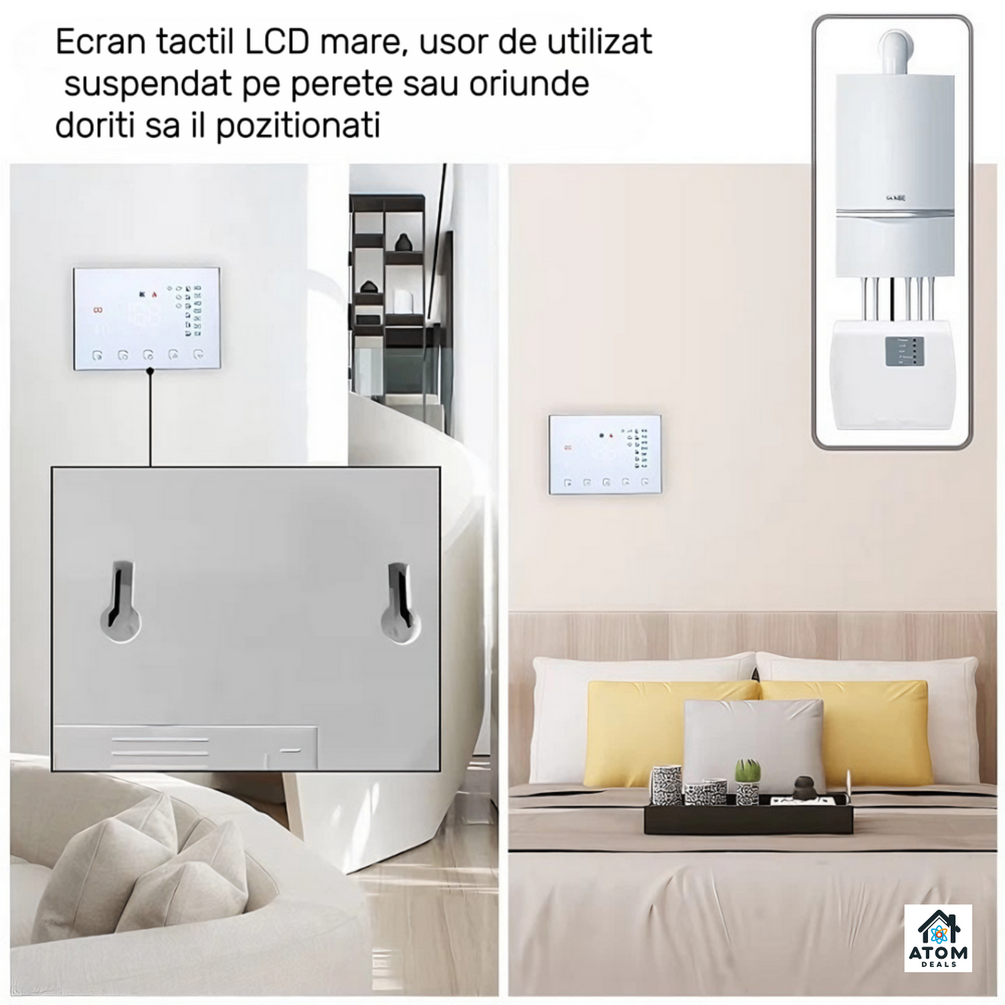 Termostat Smart ATOM DEALS®️, WiFi compatibil Smart Life/Tuya, centrale gaz, touchscreen