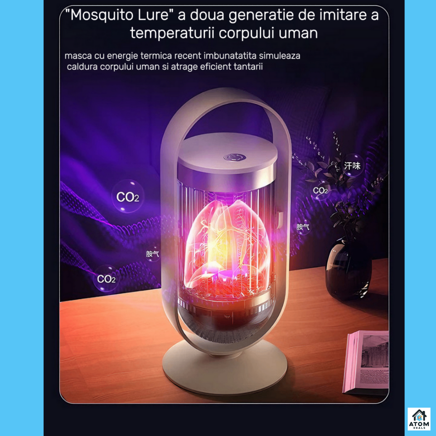 Lampa anti insecte ATOM DEALS aparat anti tantari potrivit pentru camere de pana la 60mp