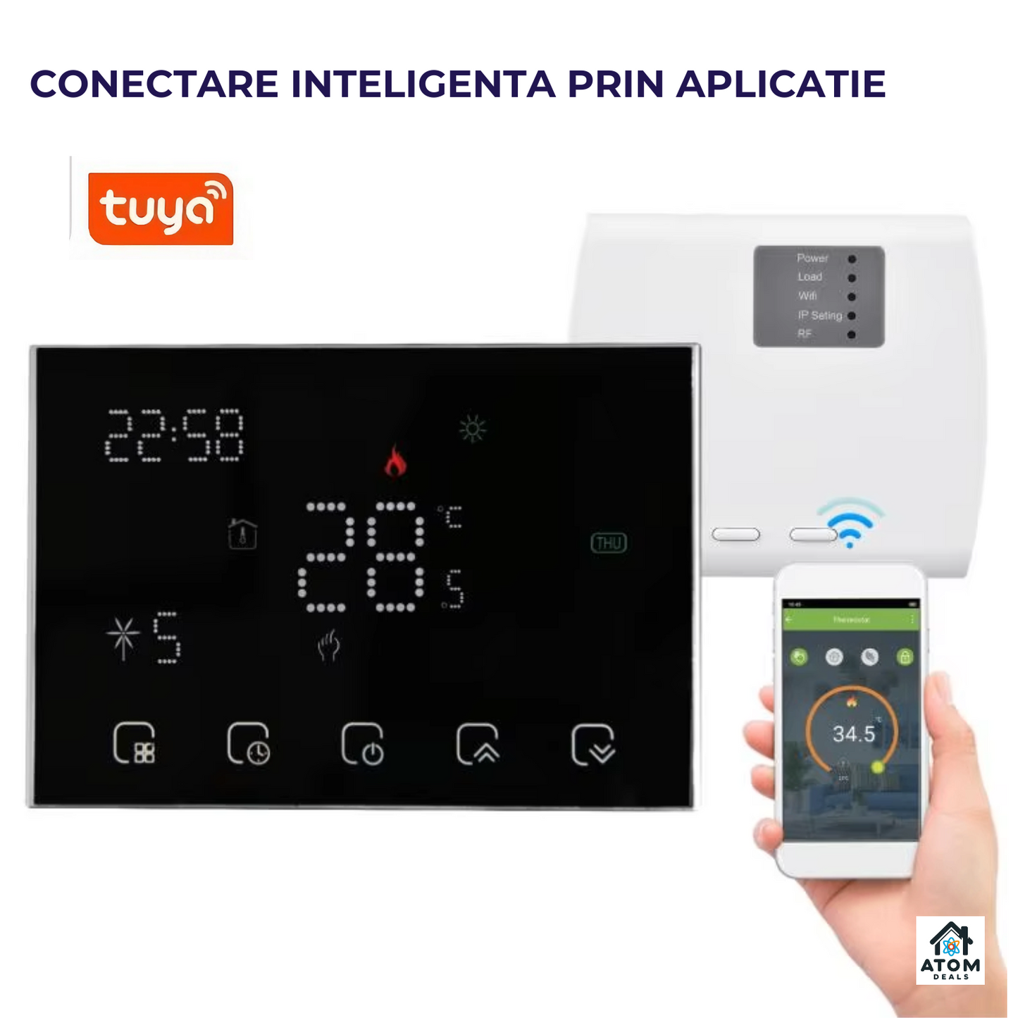 Termostat Smart ATOM DEALS®️, WiFi compatibil Smart Life/Tuya, centrale gaz, touchscreen