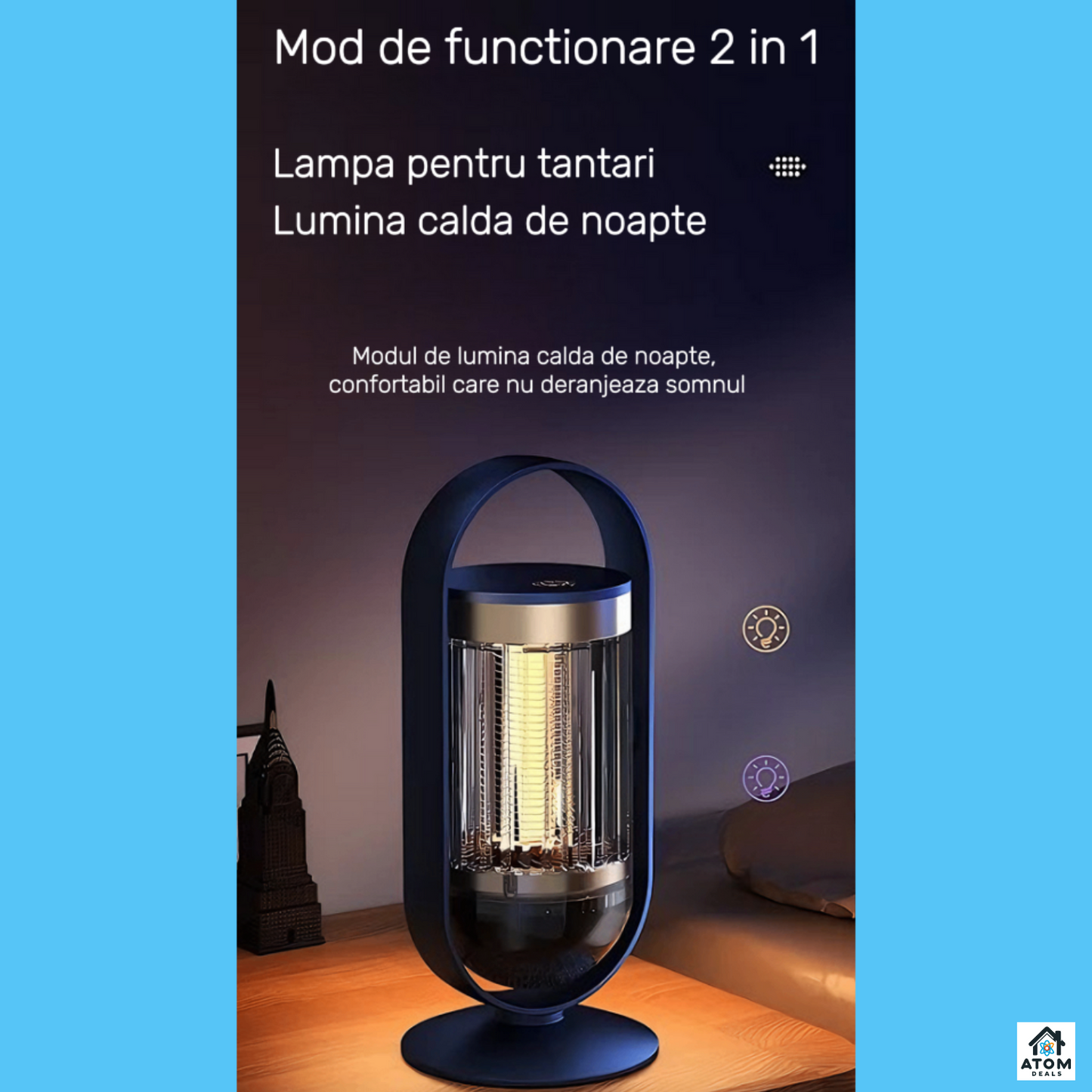 Lampa anti insecte ATOM DEALS aparat anti tantari potrivit pentru camere de pana la 60mp