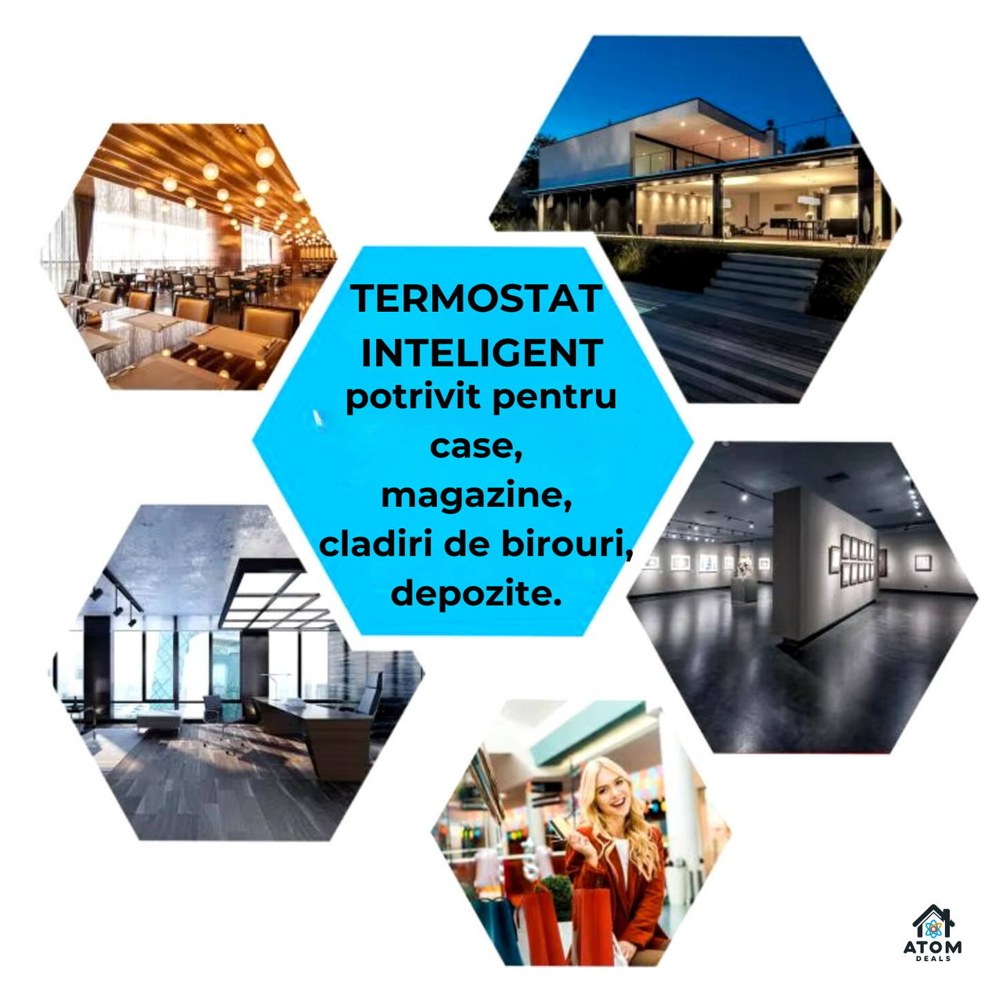 Termostat Smart ATOM DEALS®️, WiFi compatibil Smart Life/Tuya, centrale gaz, touchscreen