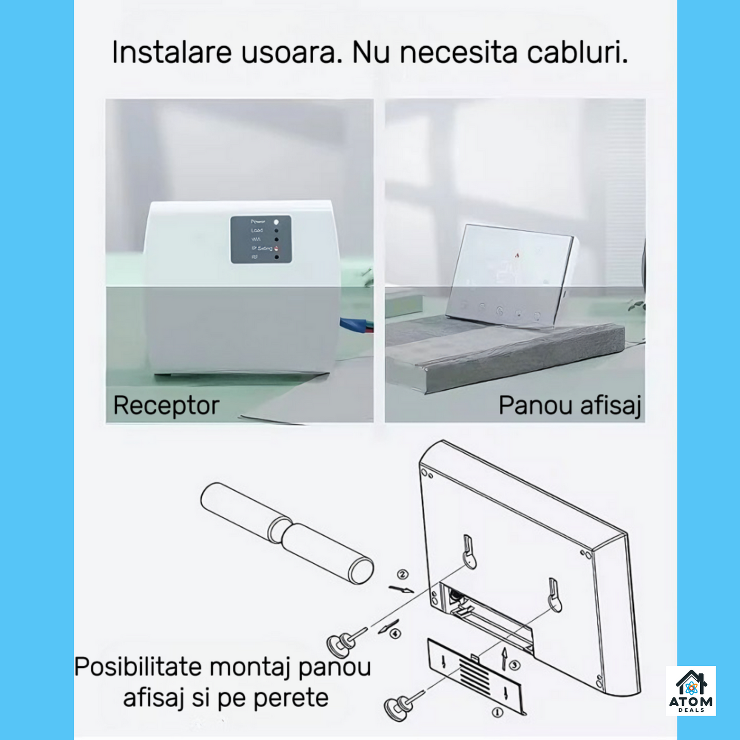 Termostat Smart ATOM DEALS®️, WiFi compatibil Smart Life/Tuya, centrale gaz, touchscreen ATOM Deals