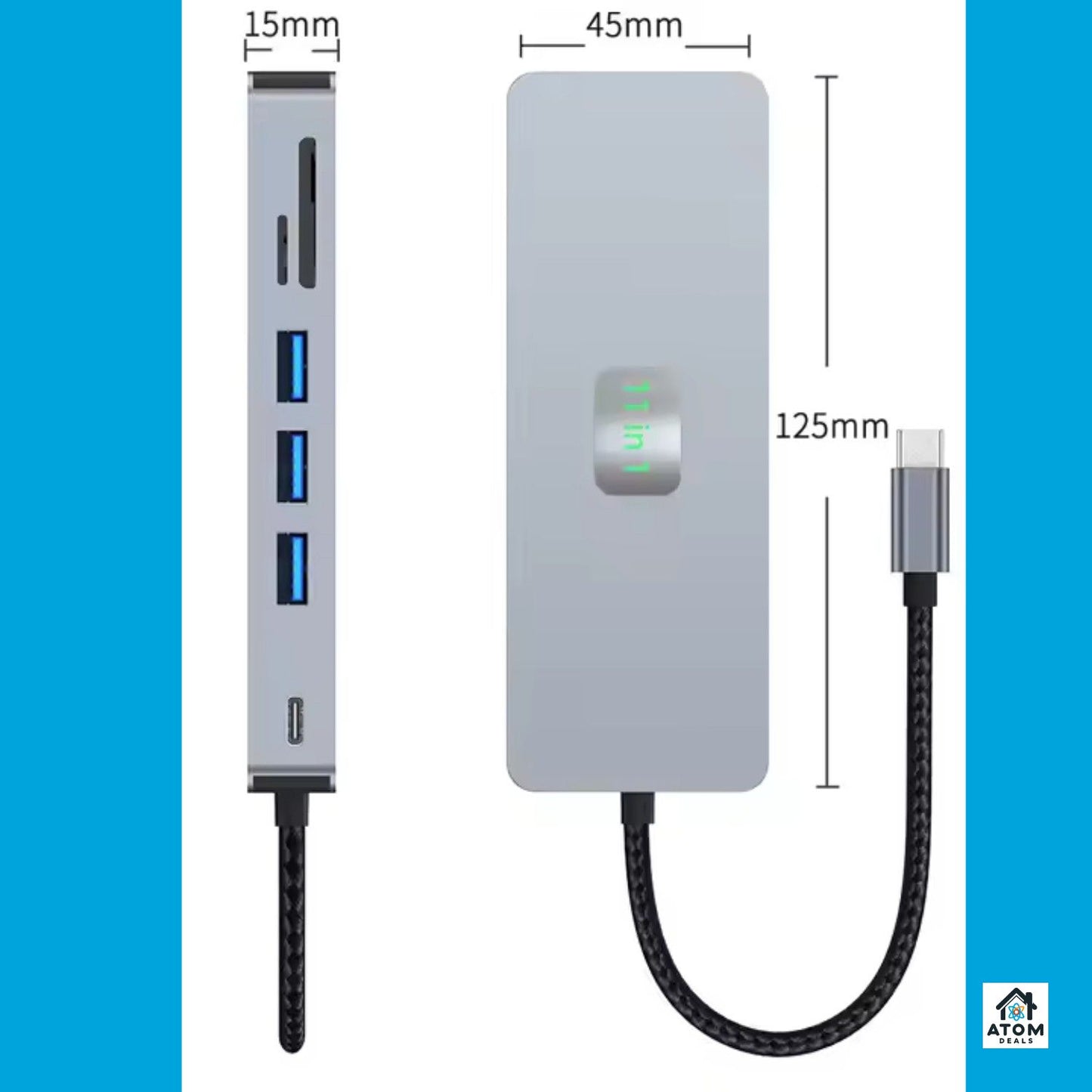 Hub USB-C 11 în 1, HDMI4K60Hz, VGA, USB3.0, PD100W, RJ45, SD TF, audio