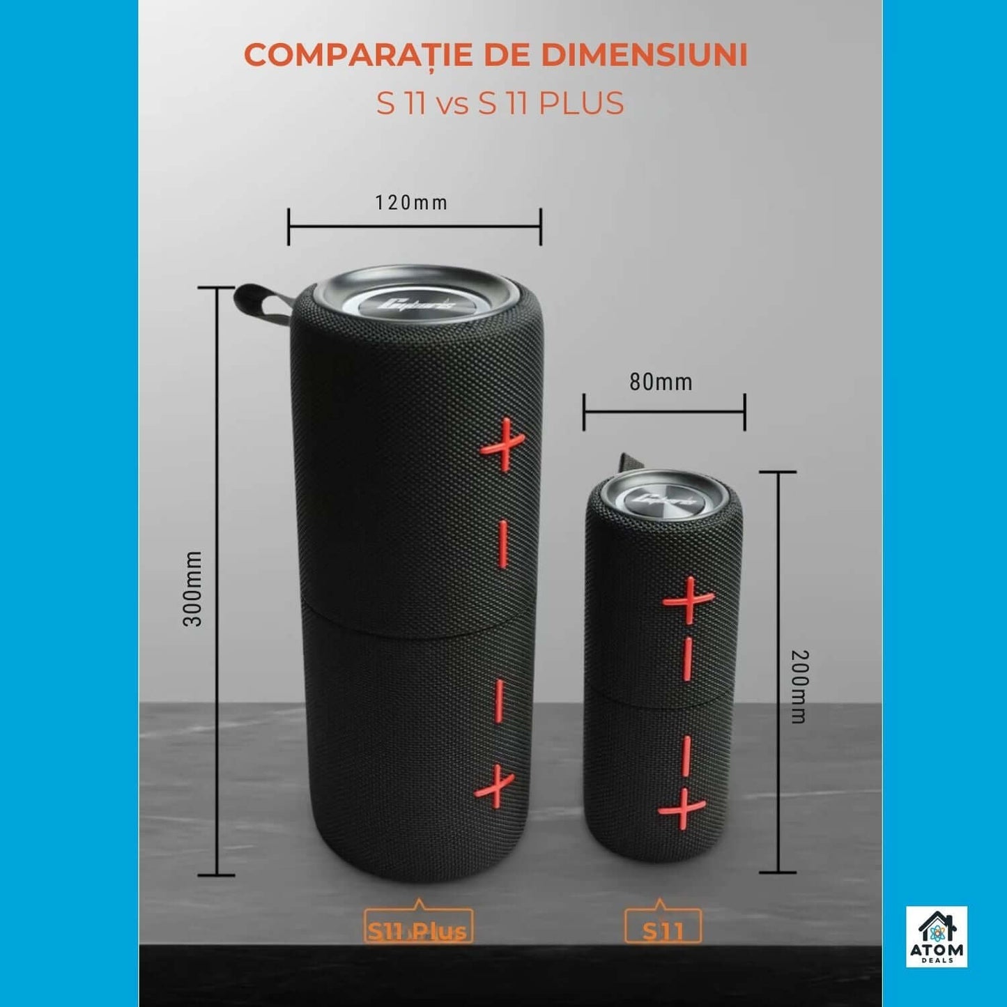 Boxa portabila ATOM Deals®, Bluetooth 5.3, sunet stereo 2x20W, bass puternic, waterproof IPX6, autonomie 20h, baterie 2x4000mAh, LED RGB, TWS, card TF, pentru petreceri, drumetii si exterior, negru