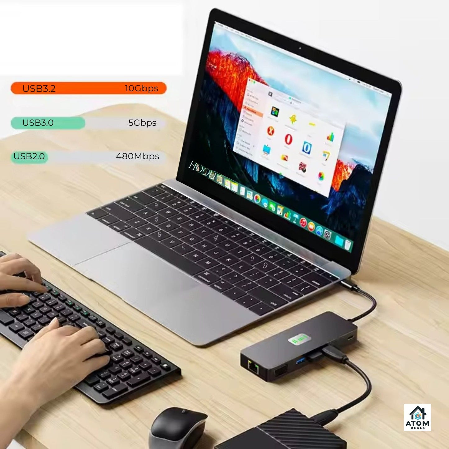 Hub USB-C 11 în 1, HDMI4K60Hz, VGA, USB3.0, PD100W, RJ45, SD TF, audio