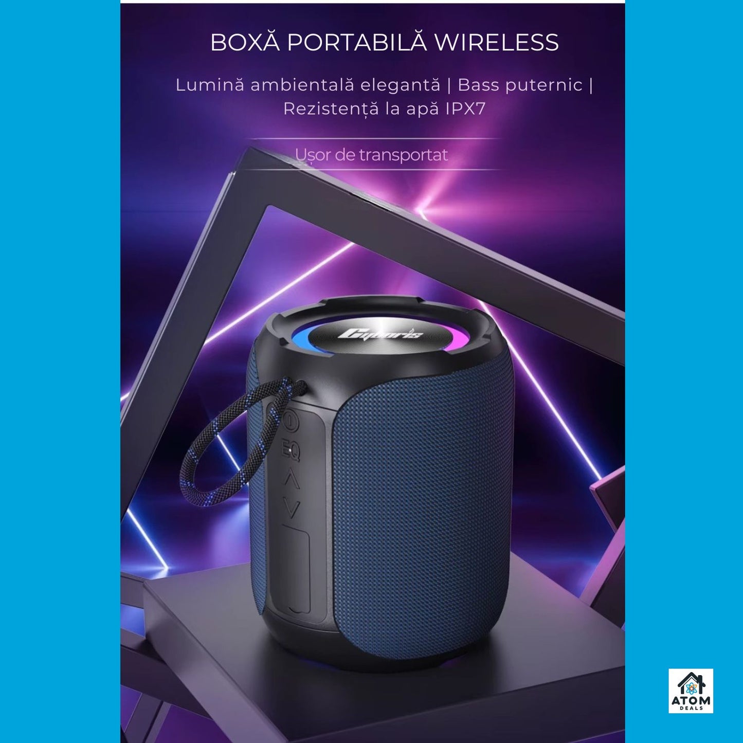 Boxa portabila 40W waterproof IPX7, Bluetooth, LED RGB, 10h
