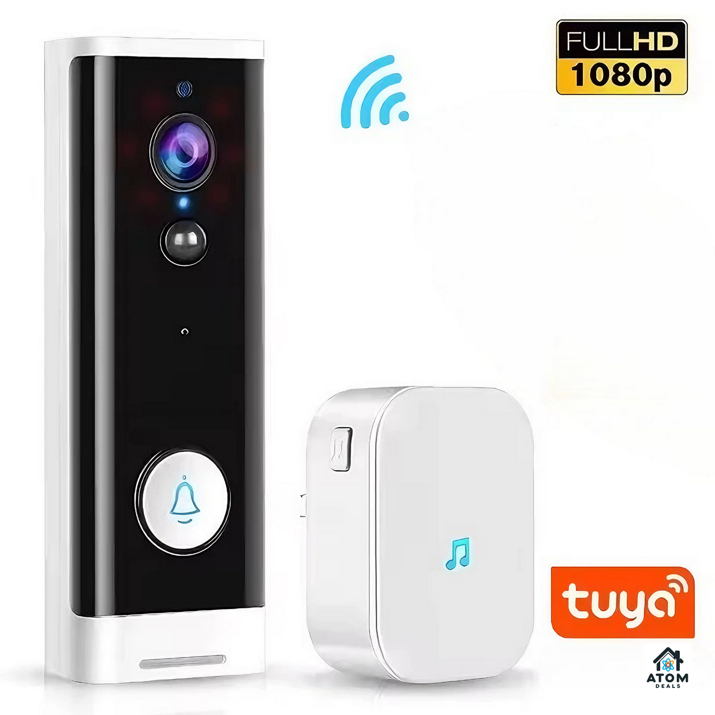 Sonerie video ATOM DEALS®️, WiFi 1080P, Tuya, audio bidirectional, detectare mișcare