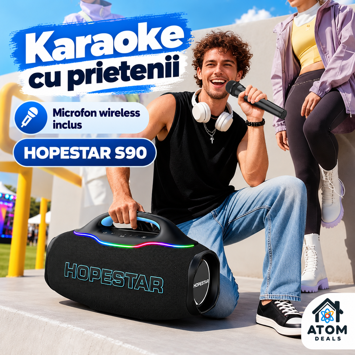 microfon wireless alături de boxa HOPESTAR S90