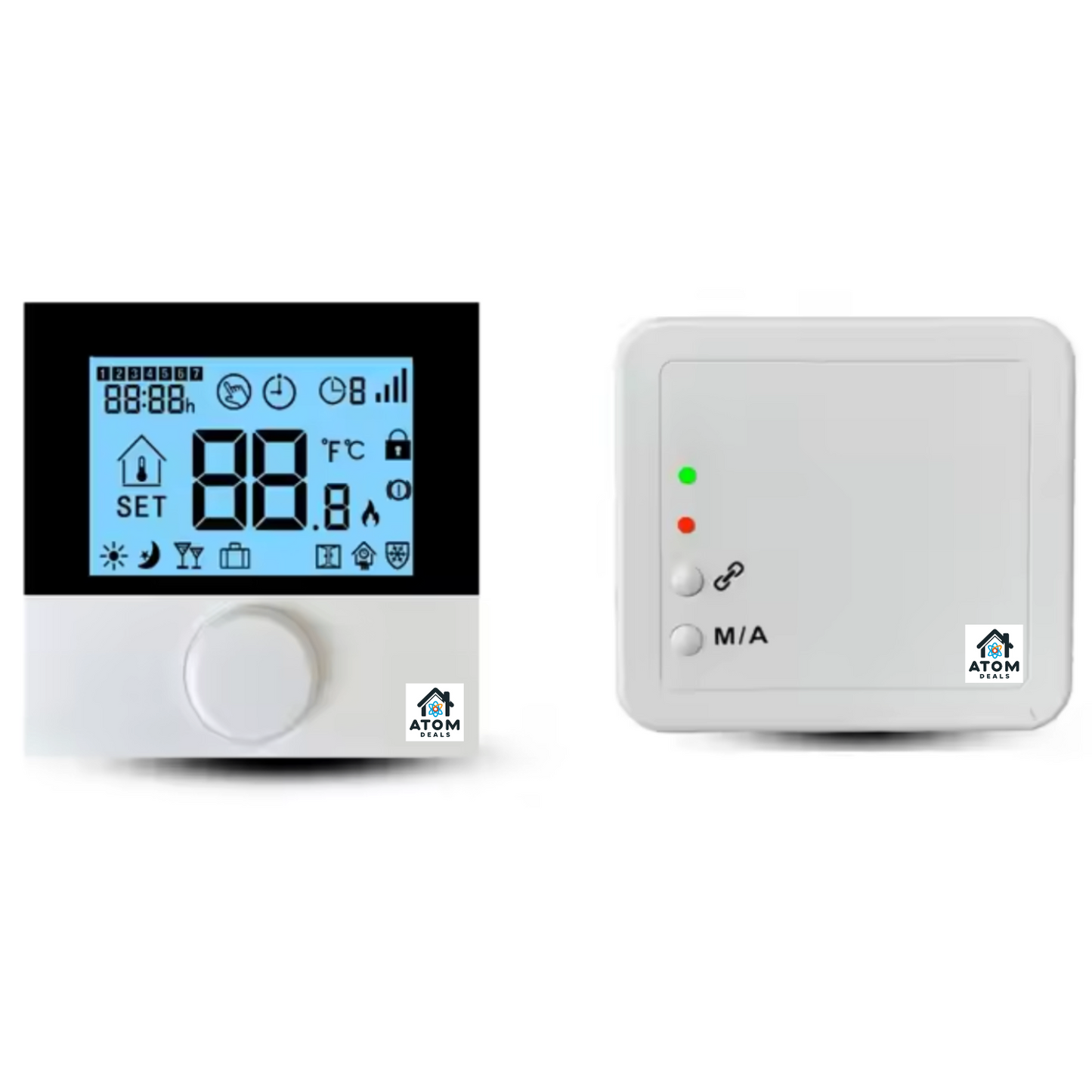 Termostat wireless RF 433/868MHz ATOM Deals®, pentru centrala gaz, montaj pe perete sau de sine statator