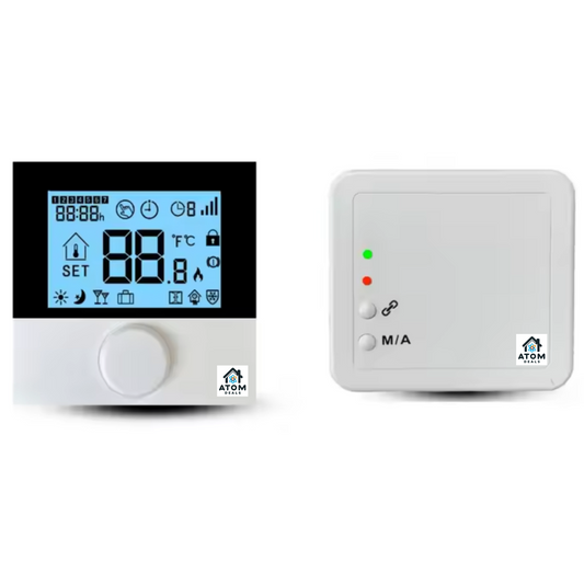 Termostat wireless RF 433/868MHz ATOM Deals®, pentru centrala gaz, montaj pe perete sau de sine statator