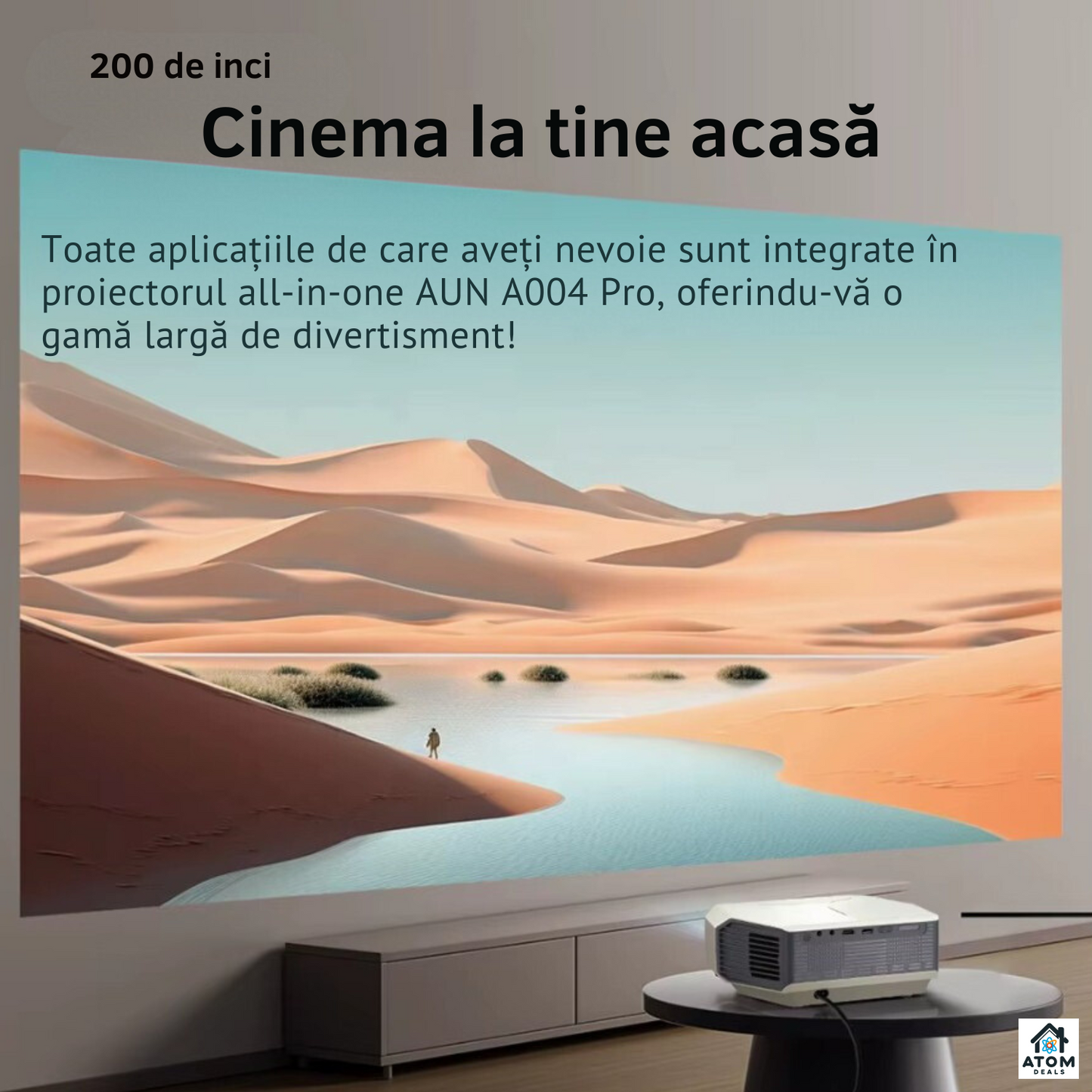 Videoproiector LED 1080P ATOM DEALS®️, Android9, WiFi, 4Ksuport, 9000lum, autofocus