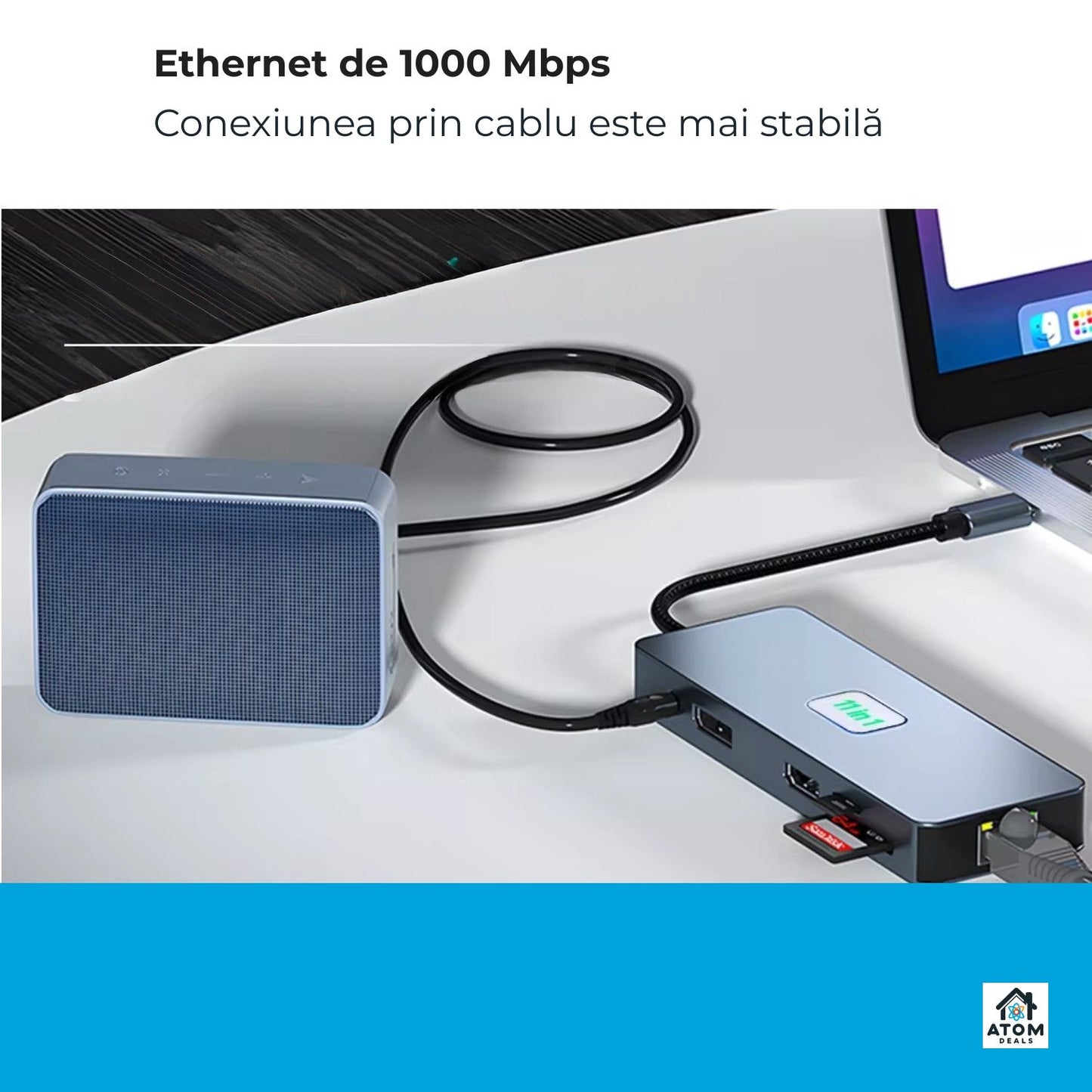 Hub USB-C 11 în 1, HDMI4K60Hz, VGA, USB3.0, PD100W, RJ45, SD TF, audio