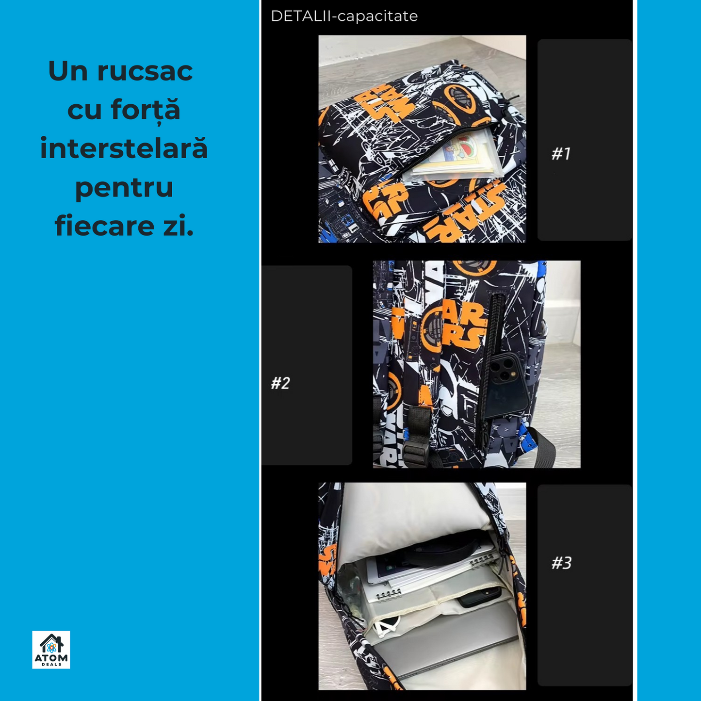 Rucsac Star Wars ATOM DEALS®️, 35 litri, laptop 15 inch, impermeabil,durabil ATOM Deals
