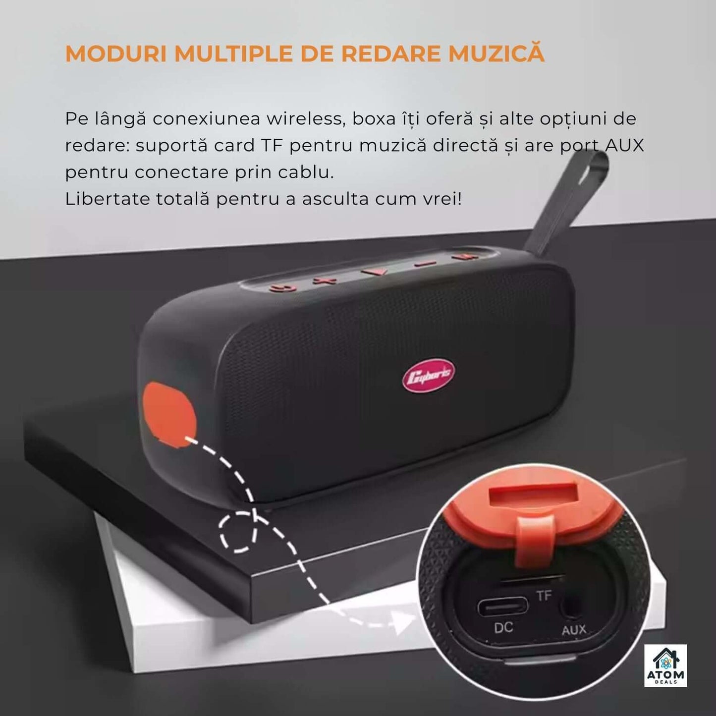 Boxă portabilă ATOM Deals®, 40W waterproof IPX7, Bluetooth5.4, 20h autonomie, USB-C