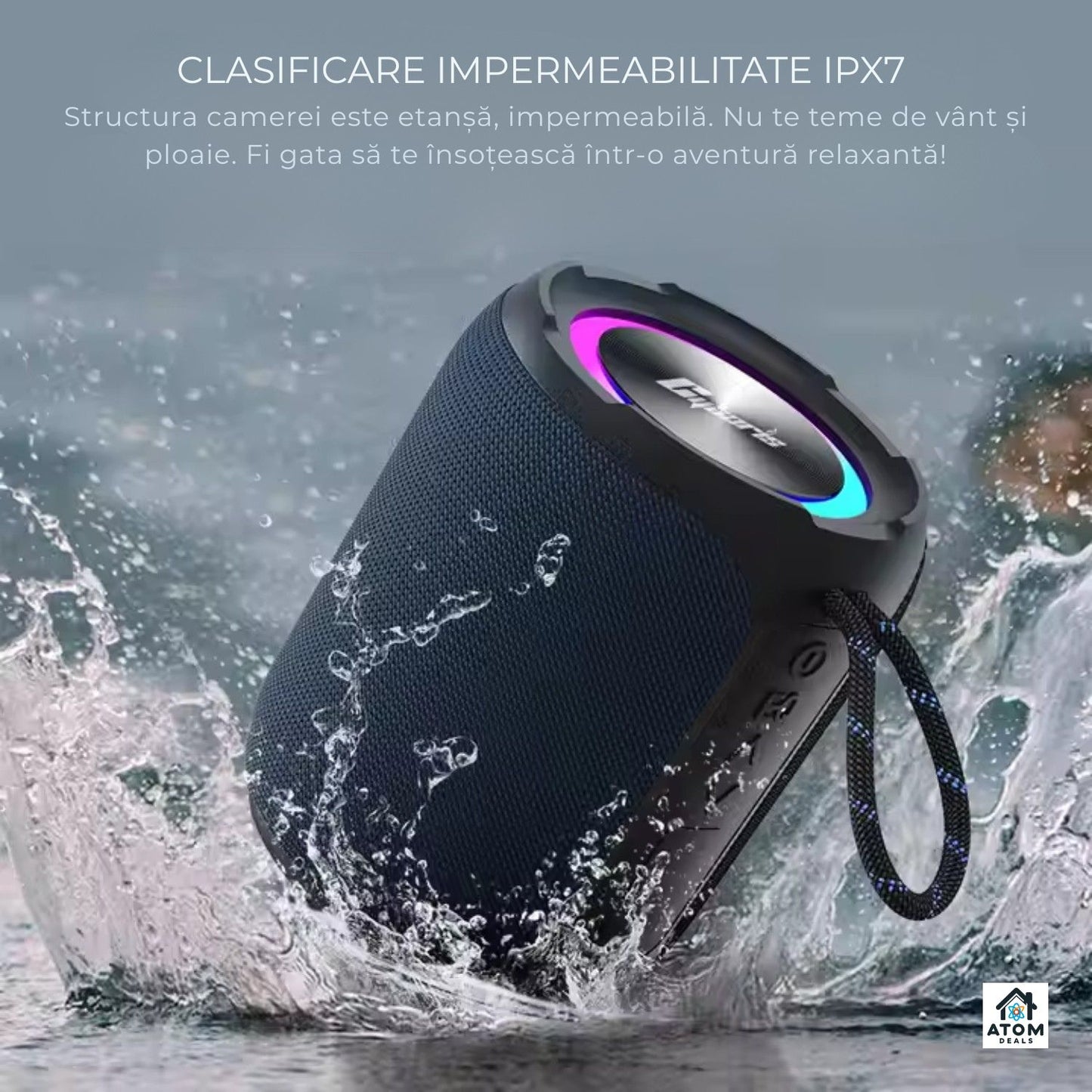 Boxa portabila 40W waterproof IPX7, Bluetooth, LED RGB, 10h