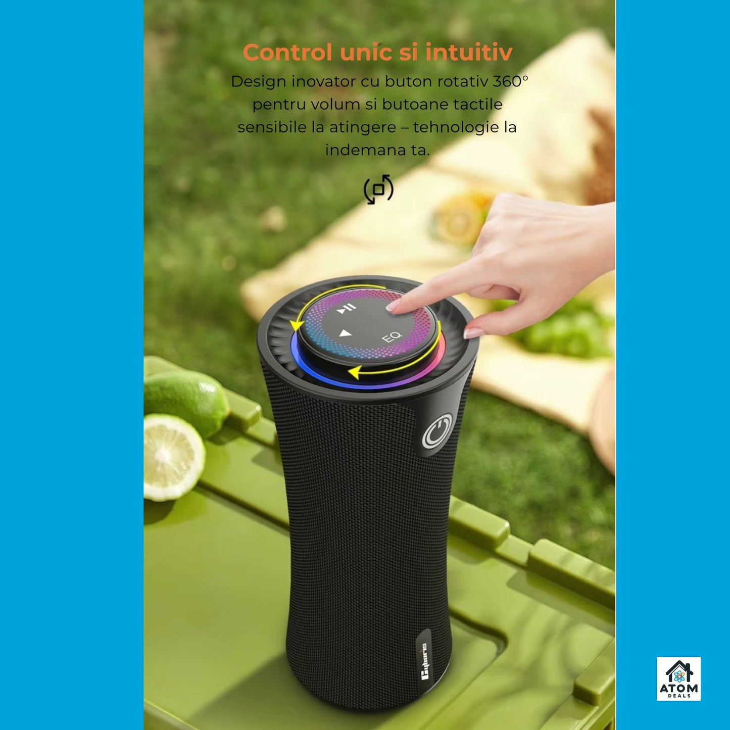 Boxă portabilă ATOM Deals®, 80W, 2.1 stereo, bass reflex, Bluetooth 5.3, LED, IPX5