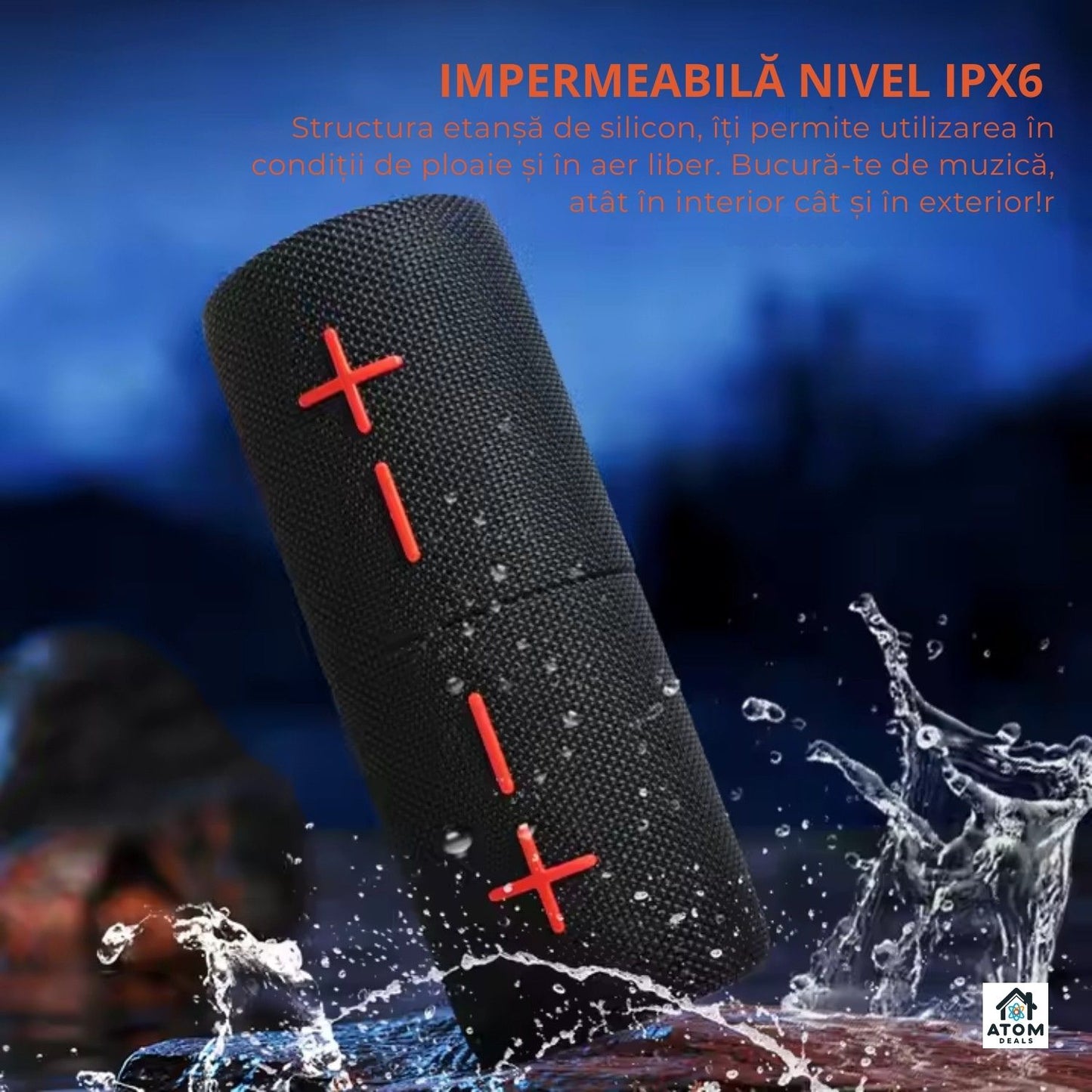 Boxa portabila 20W, waterproof IPX6, Bluetooth 5.3, 15h autonomie