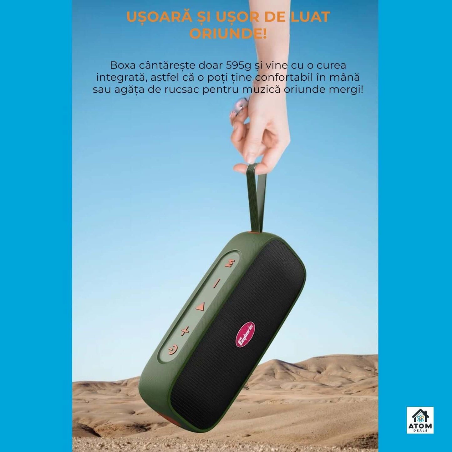 Boxă portabilă ATOM Deals®, 40W waterproof IPX7, Bluetooth5.4, 20h autonomie, USB-C