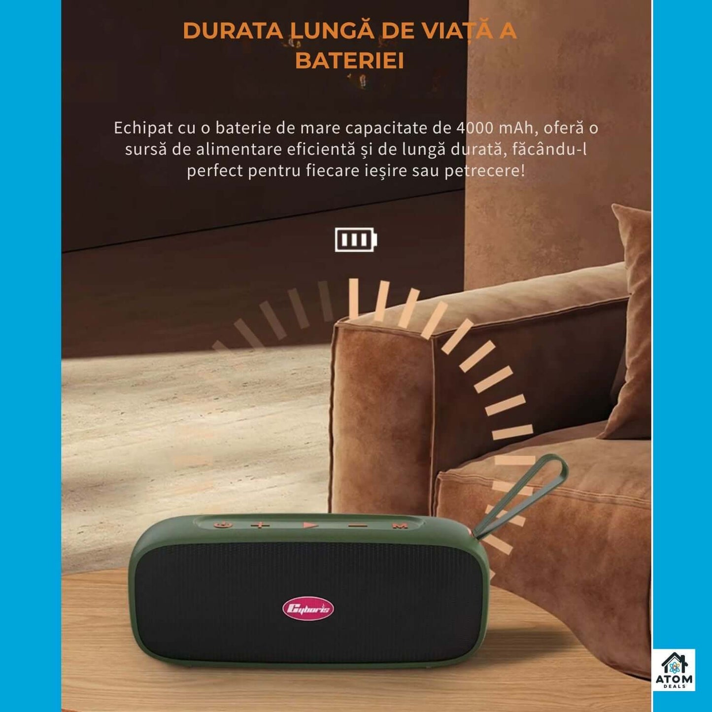 Boxă portabilă ATOM Deals®, 40W waterproof IPX7, Bluetooth5.4, 20h autonomie, USB-C
