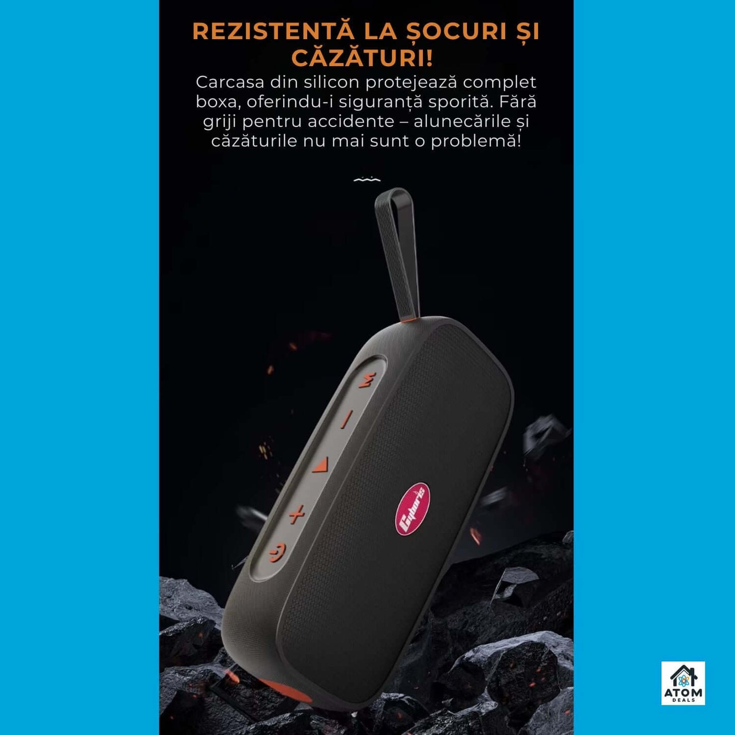 Boxă portabilă ATOM Deals®, 40W waterproof IPX7, Bluetooth5.4, 20h autonomie, USB-C