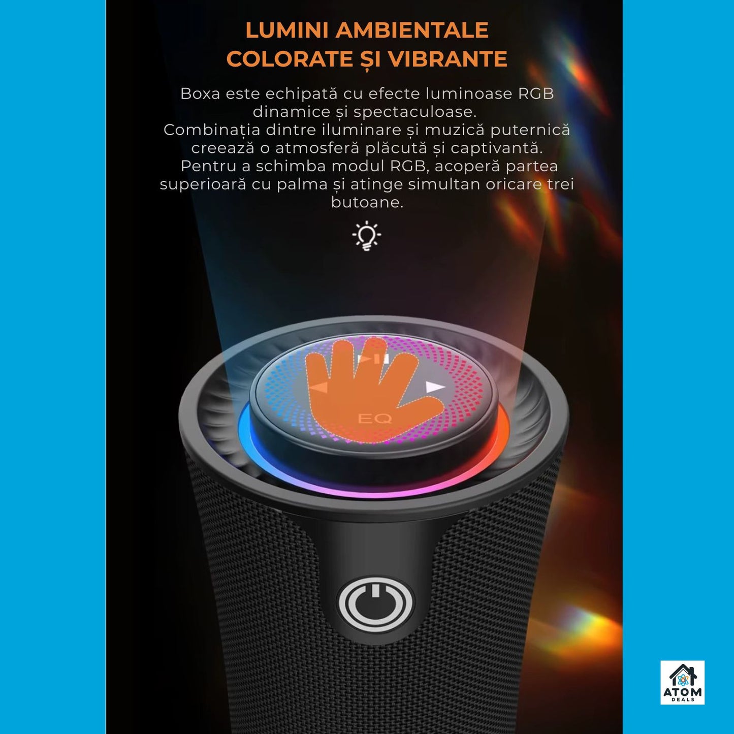 Boxă portabilă ATOM Deals®, 80W, 2.1 stereo, bass reflex, Bluetooth 5.3, LED, IPX5