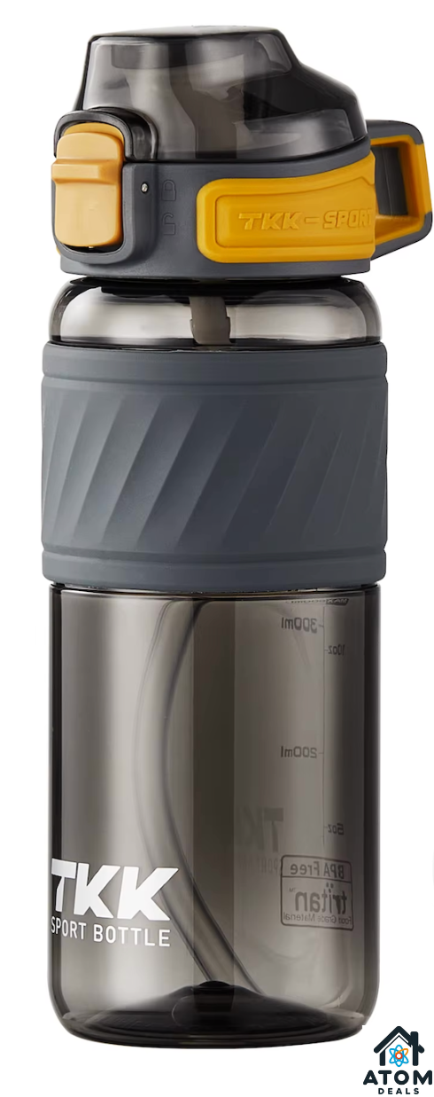 Sticlă apă 600 ml ATOM Deals® – Tritan fără BPA, pai silicon, capac flip, etanșă ATOM Deals