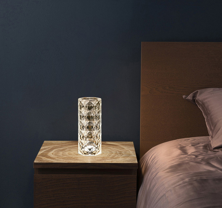 Nordic USB crystal lamp: Bedroom ambiance, touch dimming, rose projector.