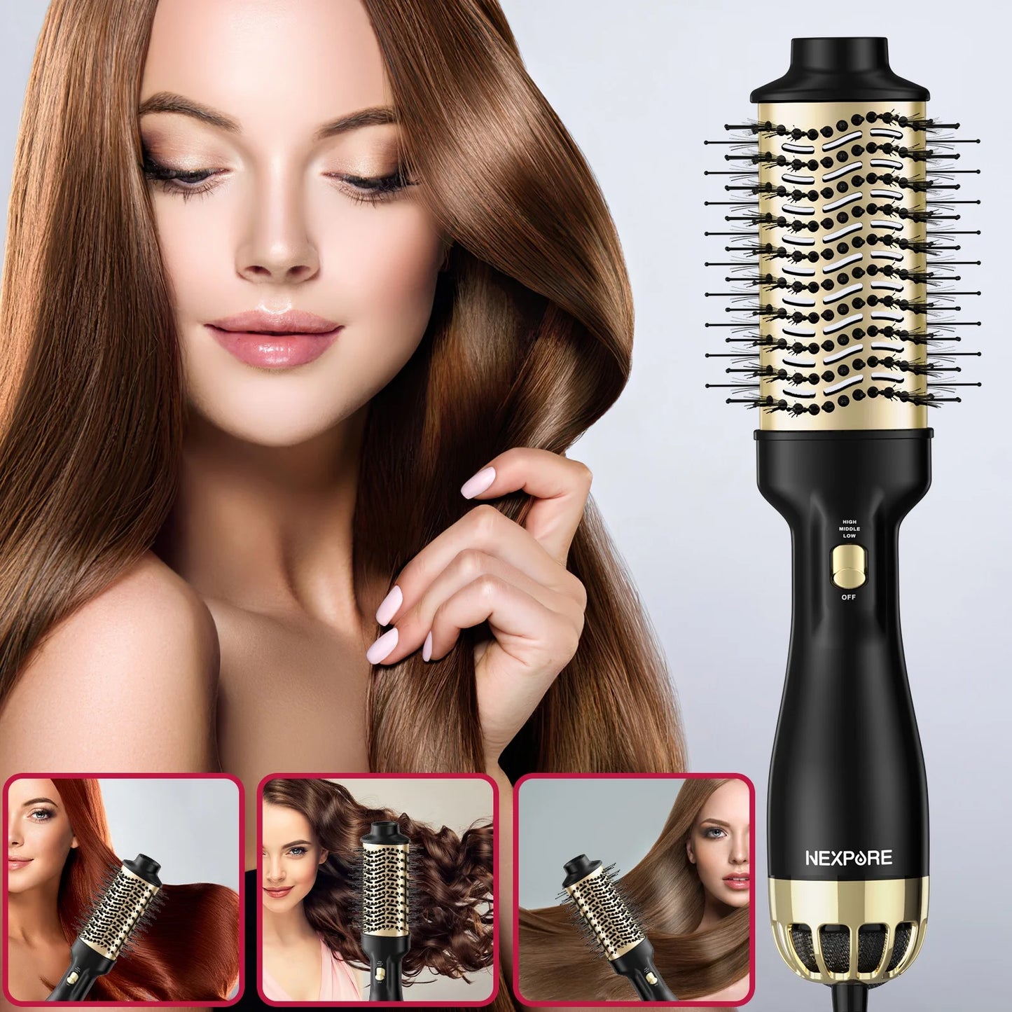 Hair Dryer Brush,Upgraded 4 in 1 Hair Dryer Brush Blow Dryer Brush in One with Negative Ion Anti-Frizz Ceramic Titanium Barrel Hot Air Brush Hair Straightener Brush