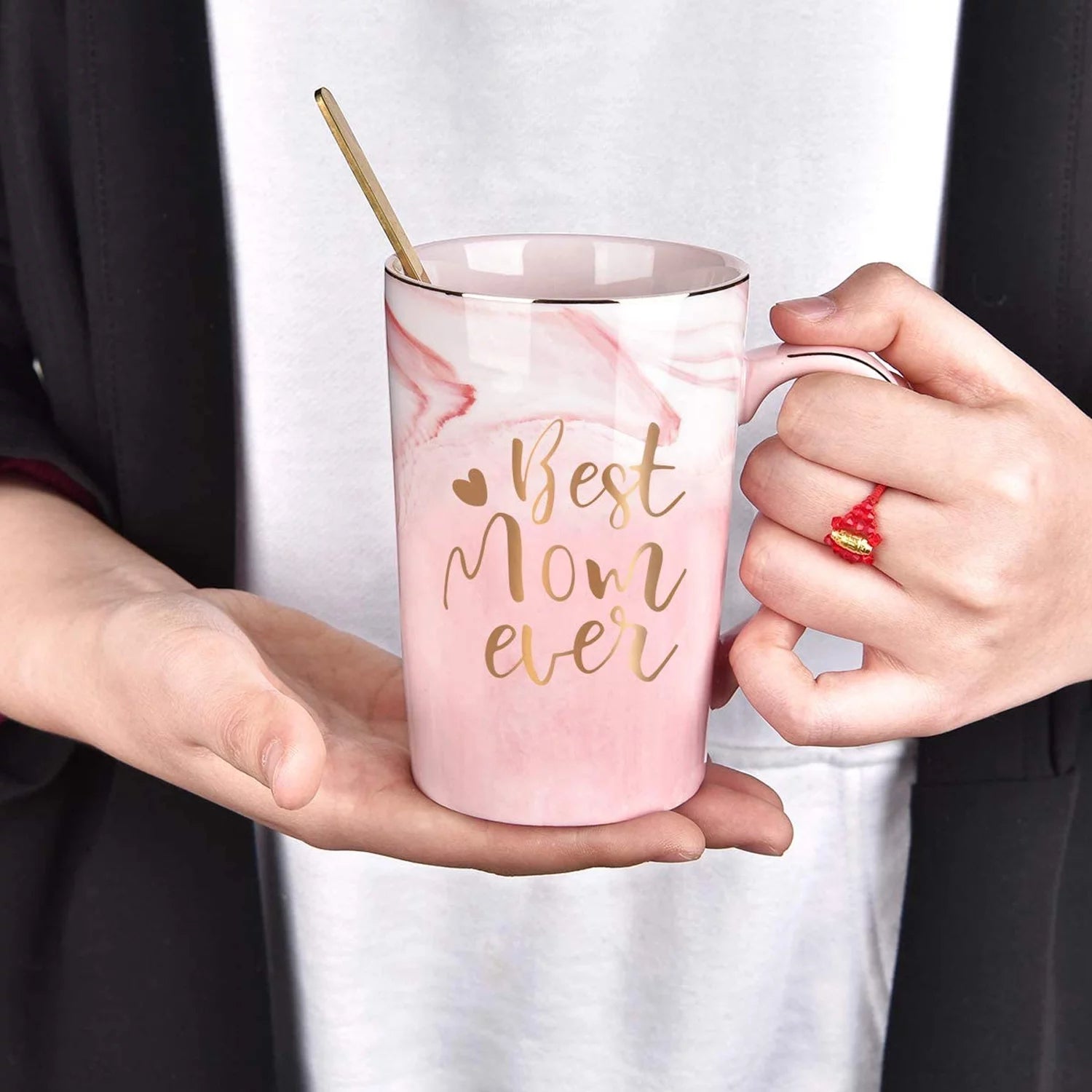 Gifts for Mom - Best Mom Ever Coffee Mug, Best Mom Gifts for Mothers Day, Birthday Gifts, Mother'S Day Gifts, Christmas Gifts,  14 Fl Oz Pink Marble Coffee Mugs Ceramic Mug Tea Cup