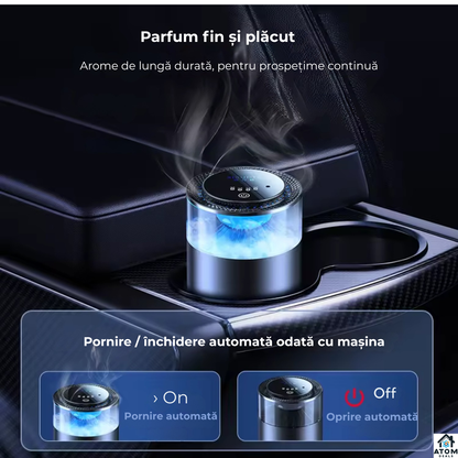 Odorizant auto premium negru, difuzor aromaterapie fara apa ATOM Deals®, reincarcabil type-C, LED ambient, super silentios, design metalic luxury 10 ml