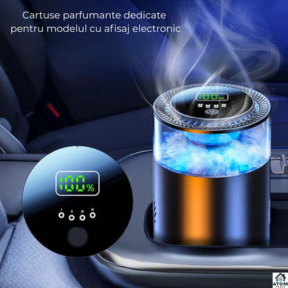 Odorizant auto premium negru, difuzor aromaterapie fara apa ATOM Deals®, reincarcabil type-C, LED ambient, super silentios, design metalic luxury 10 ml