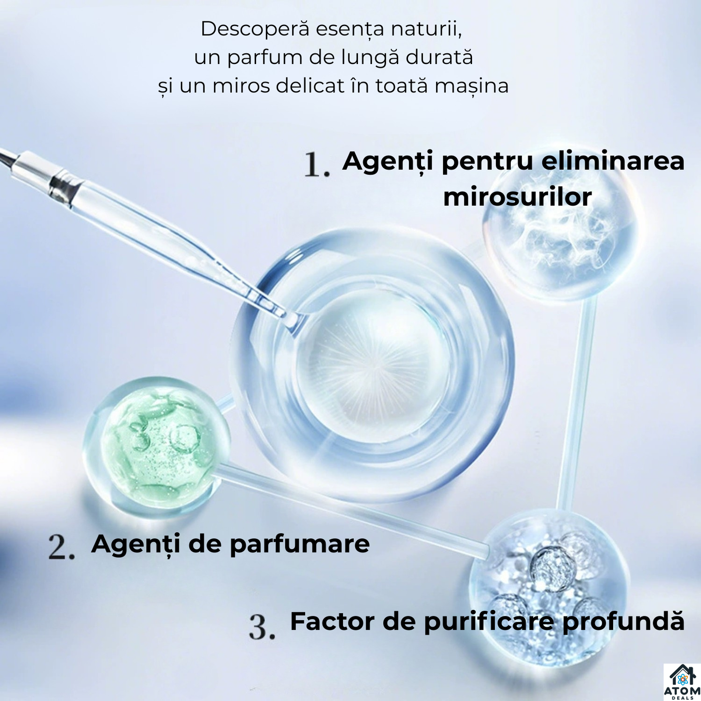 Odorizant auto premium negru, difuzor aromaterapie fara apa ATOM Deals®, reincarcabil type-C, LED ambient, super silentios, design metalic luxury 10 ml