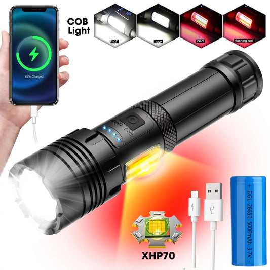 90,000 Lumens Rechargeable Waterproof Flashlight: Super Bright Tactical Torch