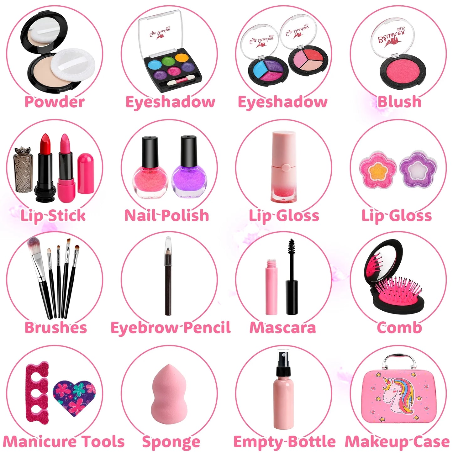 Washable Kids Makeup Kit for Girls Toys with Cute Makeup Bag, Toy for Girls Age 3 4 5 6 7 8 9 10 Year Old (25PCS)