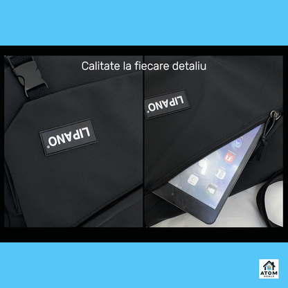Geantă unisex Lipano – impermeabilă, 29x10x25 cm, stil coreean, buzunare multiple