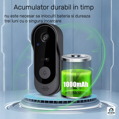 Sonerie video smart ATOM DEALS, 1080P, WiFi, Tuya, IP65, noapte
